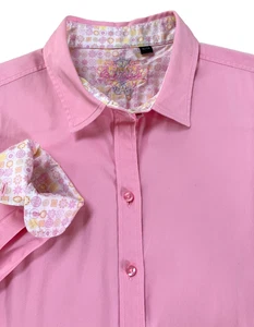 Robert Graham Flip Cuff Langarmshirt Damen XL Knopfleiste rosa mit Blumen - Bild 1 von 6