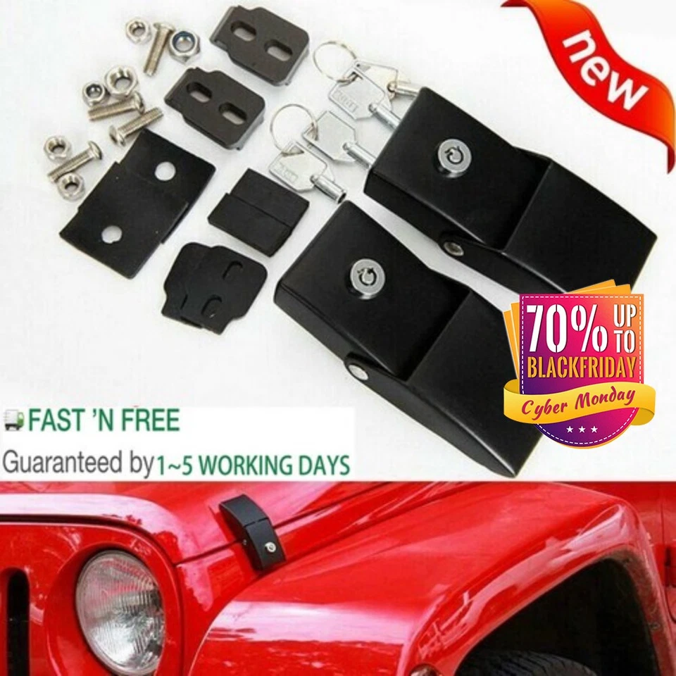 Steel Hood Lock Locking Hood Catch With Keys for Jeep Wrangler JK JL 07-23 JT20+ Foto 1 de 4