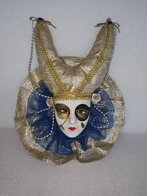 Venetian Wall Hanging Mask – Harlequin Jester Gold Hat – Elegant Decorative Art - Image 1 of 4