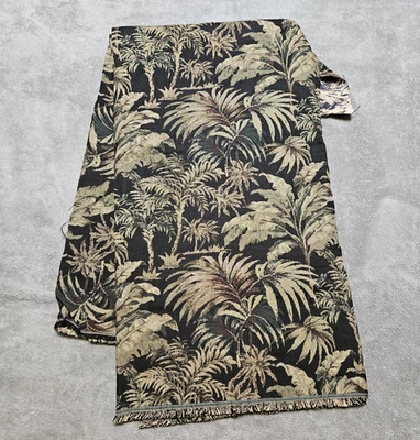 Vtg Upholstery Fabric Tropical Palm Black Green Jungle Leaves Heavy Canvas 2.5 Y - Image 1 of 4