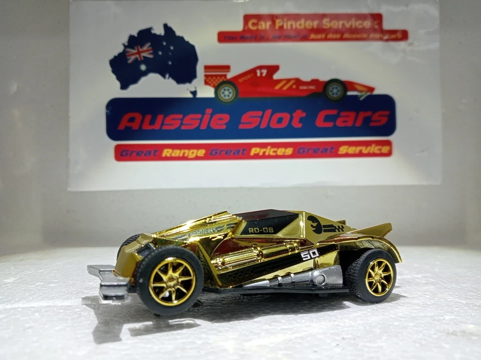 SCALEXTRIX / HOTWHEELS 50TH ANNIVERSARY SUPER CHROME GOLD SLOTCAR 1/64 - Vid -EC - image 1 of 4