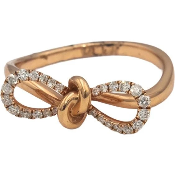 14k Rose Gold VS Round Diamond Bowtie Ribbon Ring 0.23CT Size 7.25 - Image 1 of 4