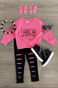 Girl’s Shirt & Legging Set - “So Apparently I Have An Attitude" - Size XL - 6T - Picture 1 of 10