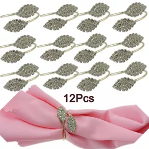 Napkin Rings Metal Leaves Napkins Holder Rhinestone Buckle for Table Decoration - Picture 1 of 6