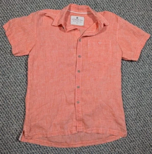 The Territory Ahead Shirt Mens S Orange Pink Linen Short Sleeve Collared Pocket - Picture 1 of 10