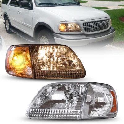 Headlights Chrome Clear Projector Headlamps Pairs For 1997-2003 Ford F150 F-150 - Image 1 of 4