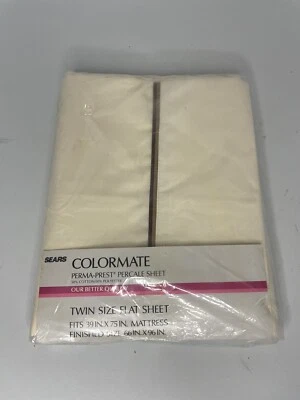 Vintage NOS Sears Colormate Autumn Wheat Light Twin Flat Sheet Made In USA - Image 1 of 3