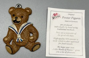 Vintage Kuhn Zinn Pewter/Enamel Hand Painted Christmas Ornament Teddy Bear - Picture 1 of 7