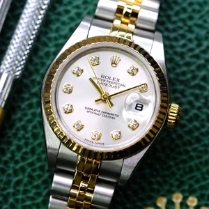 Rolex 79173 Datejust 26mm ladies watch silver diamond dial fluted two-tone - Picture 1 of 11