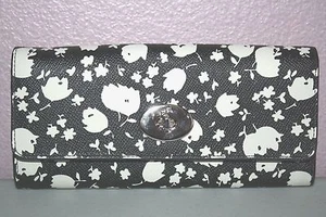 "Coach" Slim Envelope Wallet~Pop Up Pouch~Leather~Floral Print~Black/Ivory~NWT - Picture 1 of 3