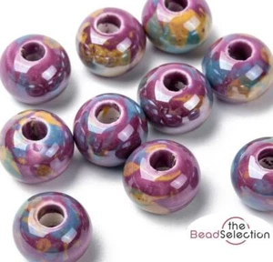 10 PORCELAIN RONDELLE DONUT BEADS 12mm ORCHID PURPLE PEARL LARGE HOLE 4mm GLS81 - Picture 1 of 4