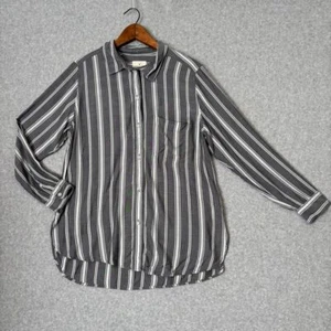 American Eagle gris blanco a rayas calce grande para mujer con botones talla mediana - Imagen 1 de 10