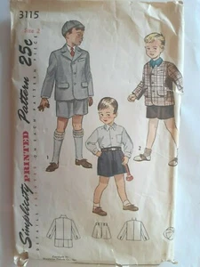 Suit Cap Blazer Jacket Shorts Simplicity Sewing Pattern 3115 Boys 2 VTG 40s Cut - Picture 1 of 6