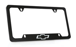 Chevrolet Logo Black Metal License Plate Frame Holder - Foto 1 di 5