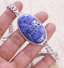 Color Enchanced Blue Dalmation Jasper 925 Silver Plated Handmade Bracelet 7.5"