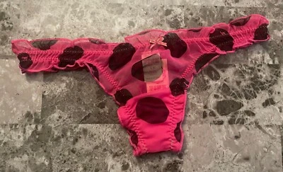 NUEVO CON ETIQUETAS BRAGAS TANGA VICTORIA'S SECRET ROSA XS LUNARES VOLANTES TRANSPARENTES RARAS BLOOMER Foto 1 de 4