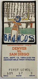 Denver Broncos 1993 Ticket Stub - 9/12/93 vs San Diego Chargers - Elway TD - Picture 1 of 2