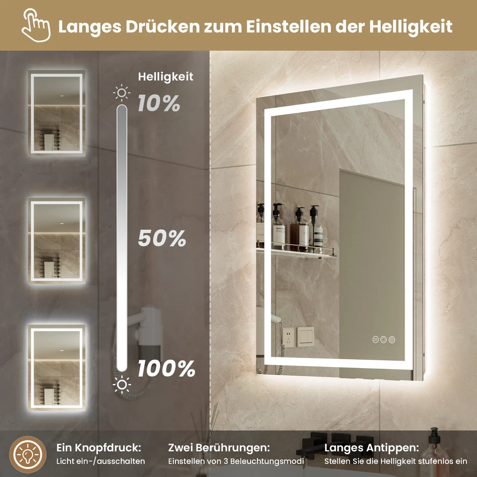 60x80 Cm Badspiegel LED Beleuchtung Wandspiegel Lichtspiegel Bad Spiegel