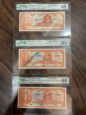 Three Haiti 5 Gourdes - L.1919 -SPECIMEN Banknotes Cover