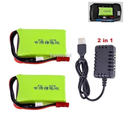 2Pcs 7.4V 1500mAh Transmitter Battery for Flysky FS-GT5 DUMBORC X4/X6 for RC Car - Image 1 of 4
