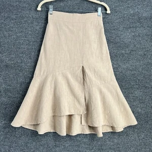 By The Shew Womens Linen Skirt Size XS Beige Pencil Peplum Slit Neutral Minimal - Picture 1 of 10