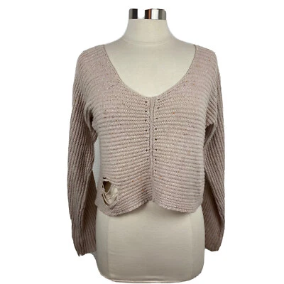 Suéter Wildfox S Mujer Rosa Claro Beige Envejecido Recortado Cuello en V Mangas Largas Foto 1 de 4