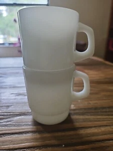 Vintage Anchor Hocking Fire-King 2 Stackable Coffee Mugs Milk Glass White - Picture 1 of 4