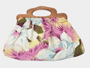 BOLSO VINTAGE DE TELA DE CORTEZA FLORAL CON ASAS DE MADERA - Imagen 1 de 4
