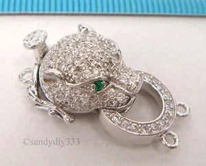 1x  Rhodium plated STERLING SILVER CZ JUNGLE LEOPARD 2-strand BOX CLASP #2312 - Picture 1 of 8