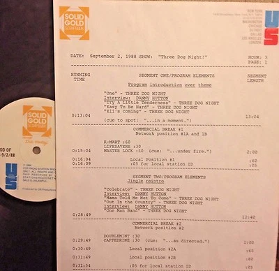 9/2/88 SOLID GOLD SCRAPBOOK 3 DOG NIGHT TRIBUTE,4 DANNY HUTTON INTERVIEWS & HITS - Image 1 of 2