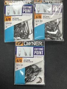 3 Owner AKI Hook Salt Water Special 5370-161 22 Count Cutting Point 3 Packs - Picture 1 of 3