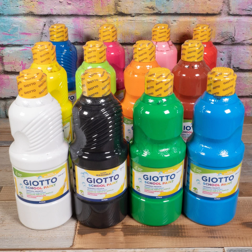 Giotto 500ml Bottiglia Scuola Pittura Bambini Fila Lavabile Pronta Mista Artigianato Arte Sicuro