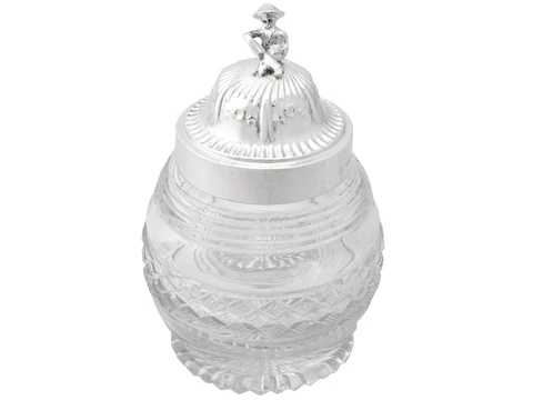 Antique George V Sterling Silver and Cut Glass Tea Caddy Cover