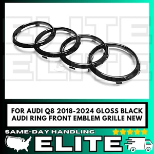 Para Audi Q8 2018-2024 Negro Brillante Audi Anillo Emblema Delantero Parrilla Nuevo - Imagen 1 de 1