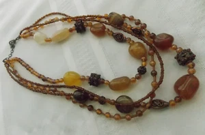 Shades Of Brown Various Bead Multi Strand Necklace #O68 - Picture 1 of 5