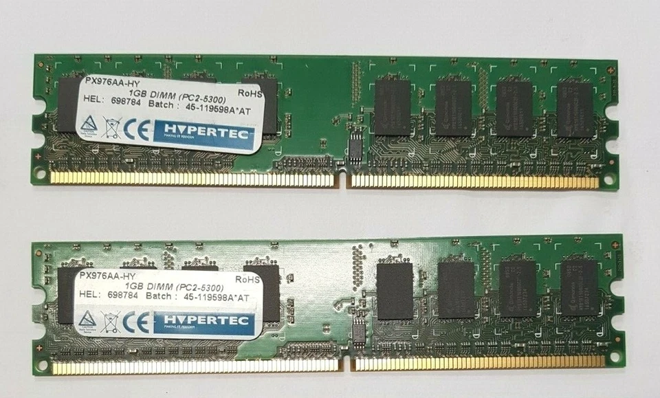 kit memoria ram 2x1gb 240 Pin ddr2 PC2-5300 667Mhz Hypertec px976aa-hy test ok - Immagine 1 di 1