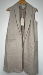 NWT Joie Open Front Duster Vest Cardigan Women's S Oatmeal Tan Lagenlook - Picture 1 of 8