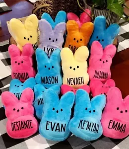 Personalized Peeps Inspired Easter Bunny Plushie Stuffed Toy, Easter Basket Toy - Picture 1 of 1