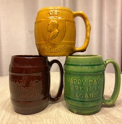 Tazas Happy Days Are Here Again Steins x3 Derogación Prohibición FDR Nuevo Oferta 1932  Foto 1 de 4
