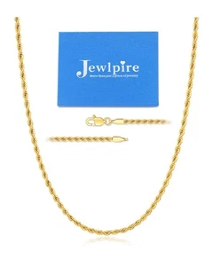 Jewlpire 14K Plated Gold Chain Necklace for Men, 3mm Rope Chain Gold Chain fo... - Picture 1 of 5