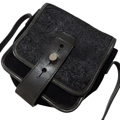 Rare Lucky Brand Mini Crossbody Bag Leather Calf Hair Floral Embossed Micro Y2K - Image 1 of 4