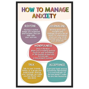 How To Manage Anxiety Poster - Mental Health Wall Art for Classroom, 11x17 Sc... - Picture 1 of 9