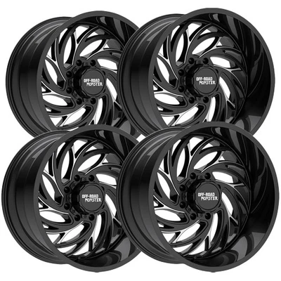 (Set-4) Off Road Monster M29 22x12 6x135/6x5.5" -44mm Black/Milled Wheels Rims - Image 1 of 4