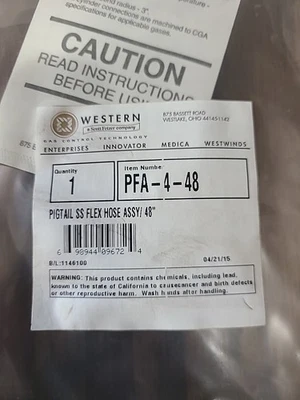 Western Enterprises PFA-4-48 Pigtail SS FLEX HOSE ASSEMBLY 48"