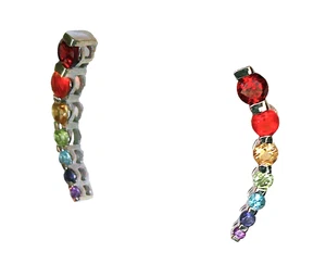 Natürliche Multi Edelstein Ohrringe / 925 Sterling Silber / 1 Zoll lang / 2 kt - Bild 1 von 5