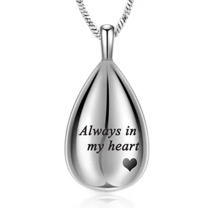 Carved Teardrop Keepsake Ashes Necklace Urn Pendant Cremation Memorial Jewelr... - Picture 1 of 7