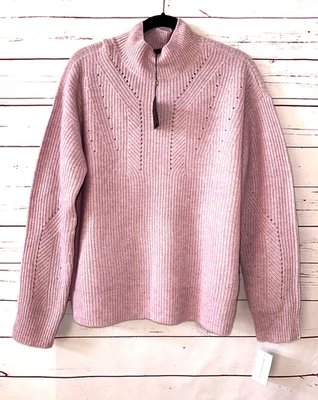 CHARTER CLUB Size L Oversized Cashmere Ribbed Mock Neck Sweater NWT Pink H7 - Image 1 of 4