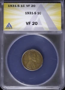 1931 S 1C Lincoln Wheat Cent ANACS VF 20 Very Fine - Picture 1 of 4