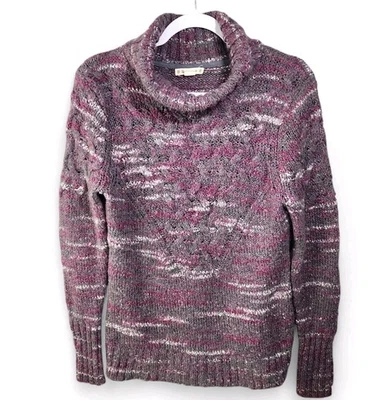 Suéter de malha de lã cortado com babado cinza roxo feminino tamanho pequeno grande - Imagem 1 de 4