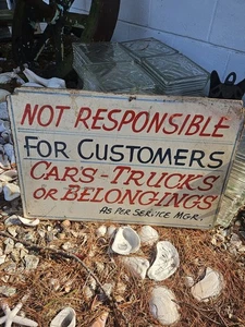 Nicht verantwortlich für persönliche Zugehörigkeit Schild VINTAGE ORIGINAL HANDBEMALT HOLZ. - Bild 1 von 10
